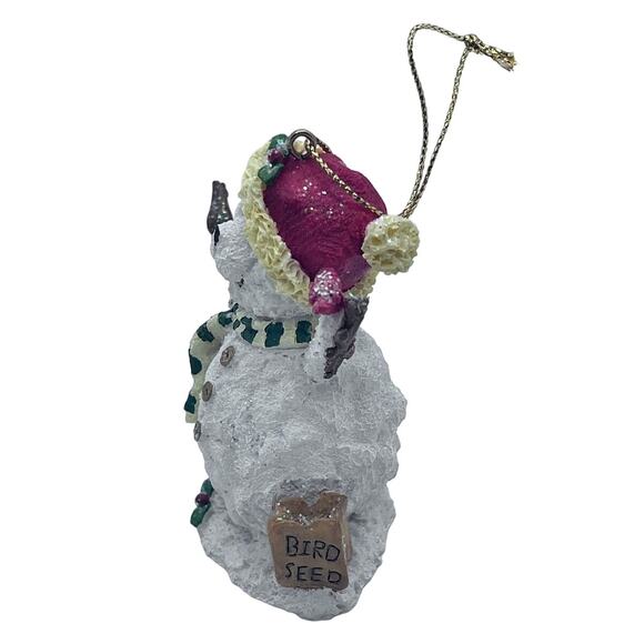 Christmas Ornament Bear Snowman with Bird & Seed Bag - Textured, Red Hat, Scarf - Picture 2 of 4